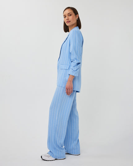 EsQualo Linen Blend Pinstripe Trousers - Pacific Blue