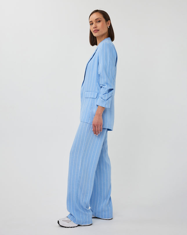 EsQualo Linen Blend Pinstripe Trousers - Pacific Blue