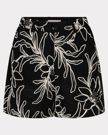EsQualo Embroidered Floral Shorts - Black