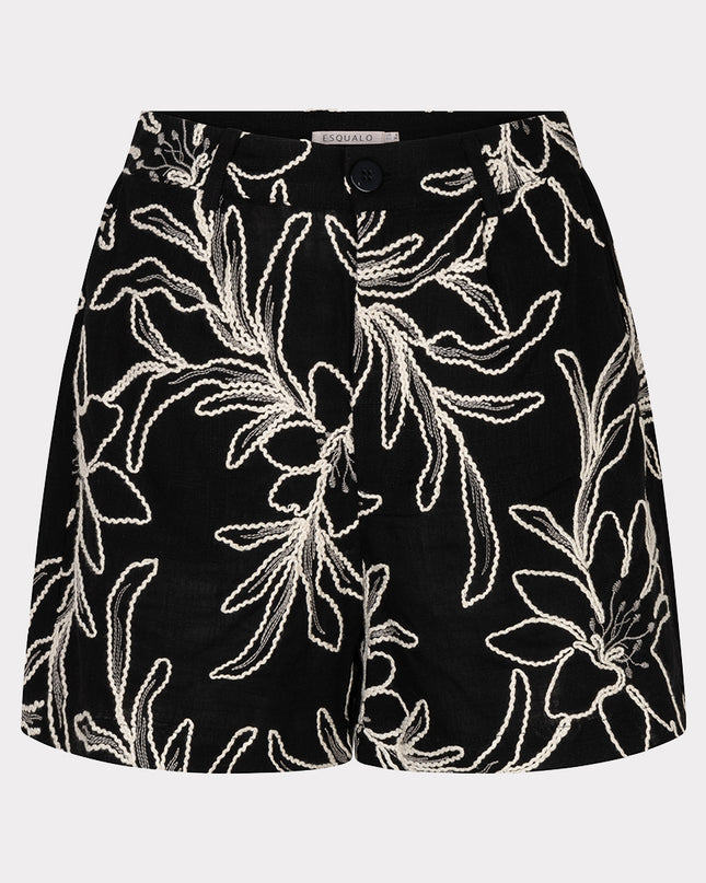 EsQualo Embroidered Floral Shorts - Black