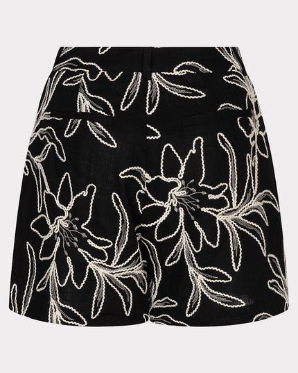 EsQualo Embroidered Floral Shorts - Black