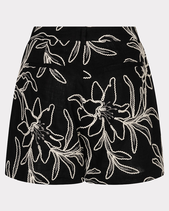 EsQualo Embroidered Floral Shorts - Black