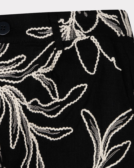 EsQualo Embroidered Floral Shorts - Black