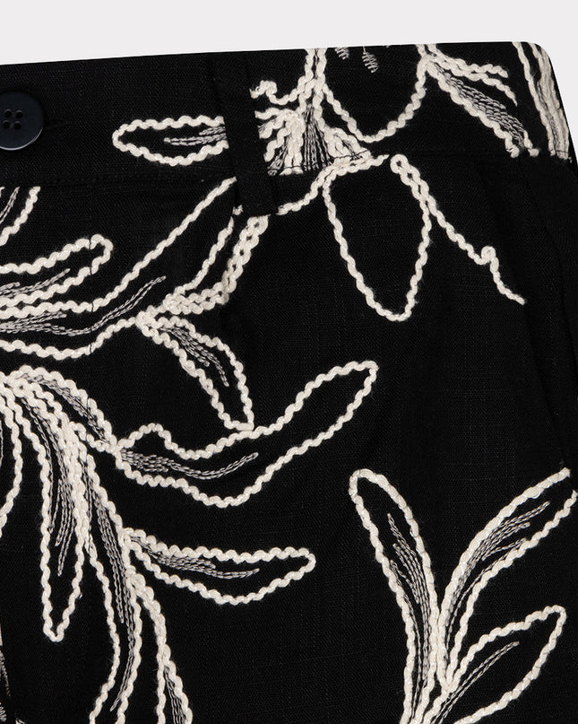 EsQualo Embroidered Floral Shorts - Black