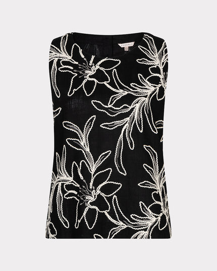 EsQualo Sleeveless Floral Embroidered Top - Black