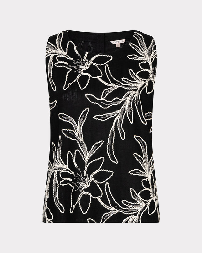 EsQualo Sleeveless Floral Embroidered Top - Black