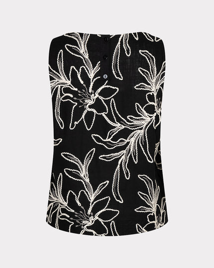 EsQualo Sleeveless Floral Embroidered Top - Black