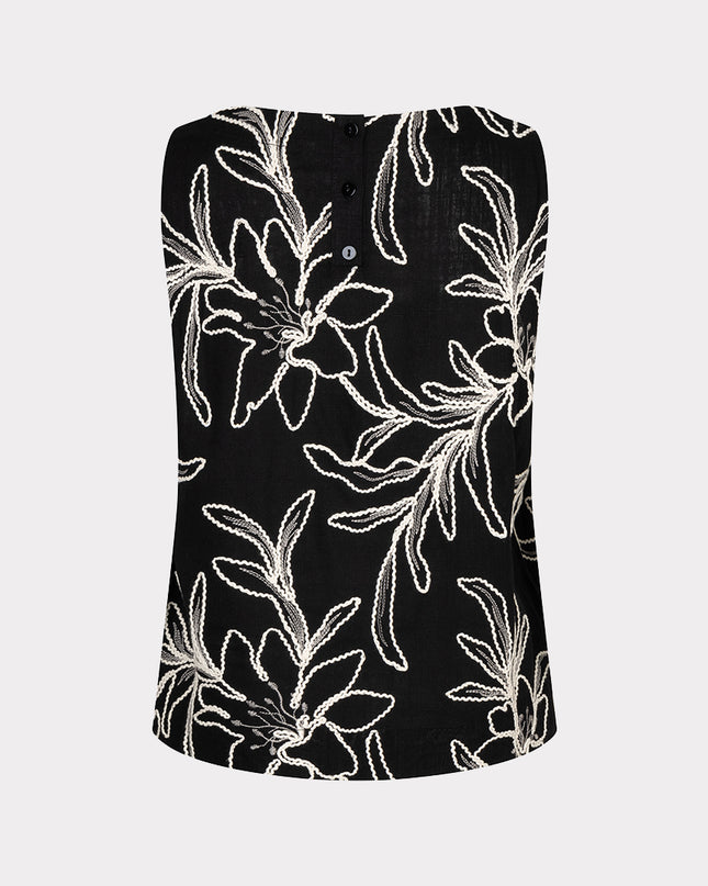EsQualo Sleeveless Floral Embroidered Top - Black