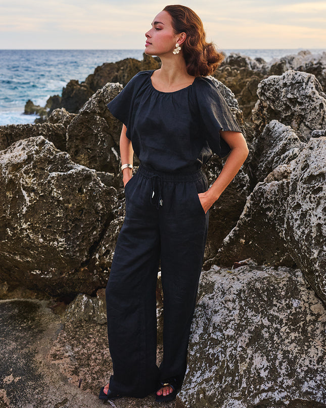 EsQualo Linen Trouser - Black