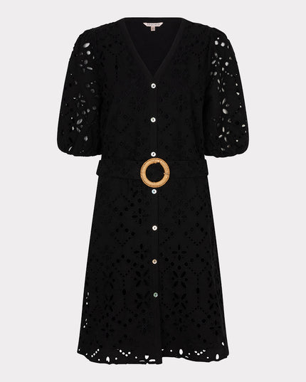 EsQualo Broderie Anglaise Belted Dress - Black