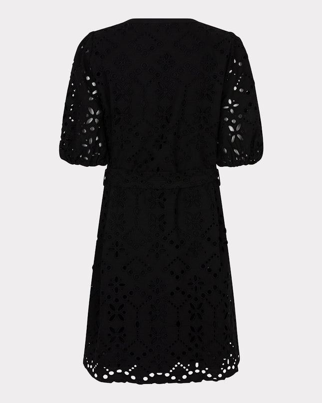 EsQualo Broderie Anglaise Belted Dress - Black
