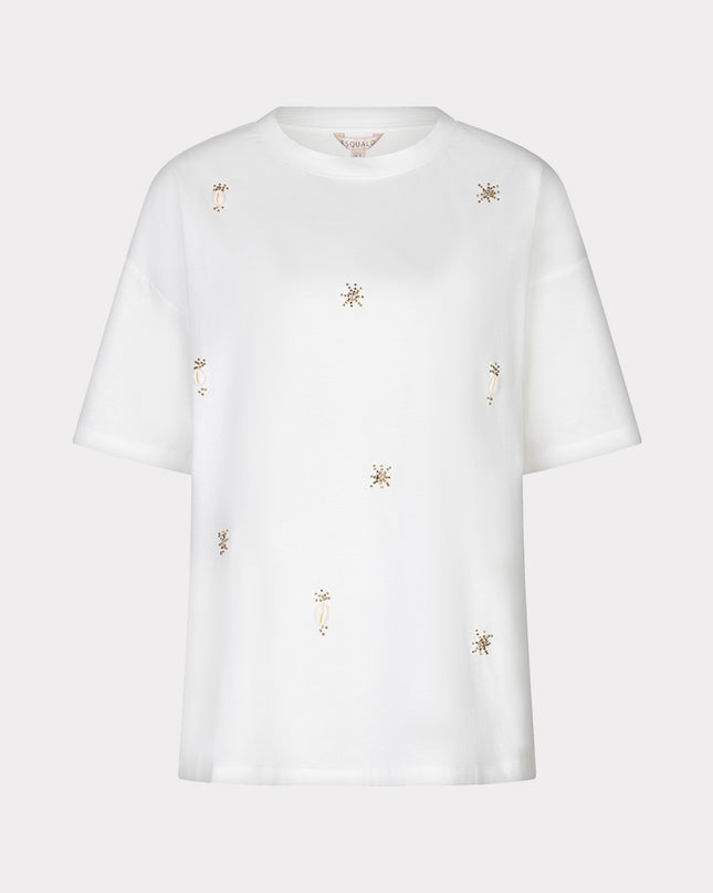 EsQualo Embellished Cotton T-Shirt - White