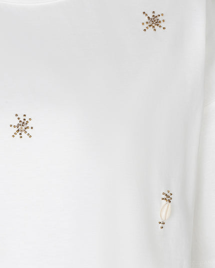 EsQualo Embellished Cotton T-Shirt - White
