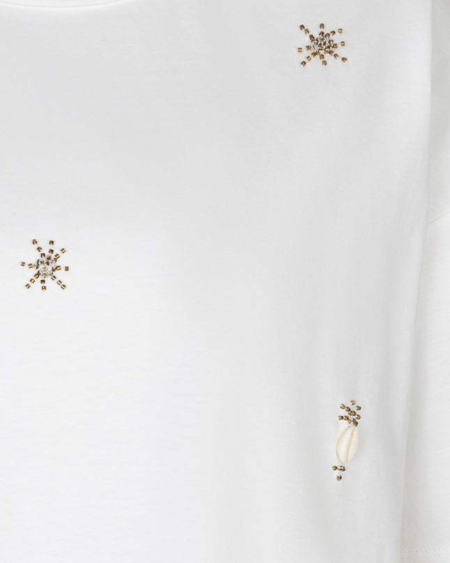 EsQualo Embellished Cotton T-Shirt - White