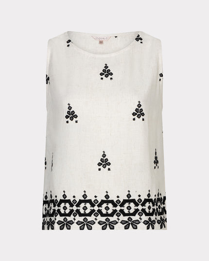 EsQualo Sleeveless Embroidered Top - Natural