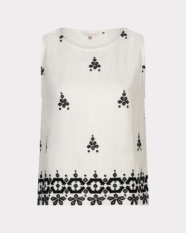 EsQualo Sleeveless Embroidered Top - Natural