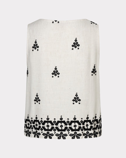 EsQualo Sleeveless Embroidered Top - Natural