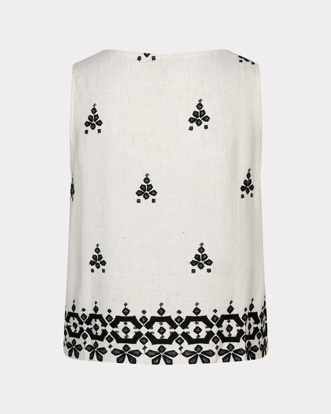 EsQualo Sleeveless Embroidered Top - Natural