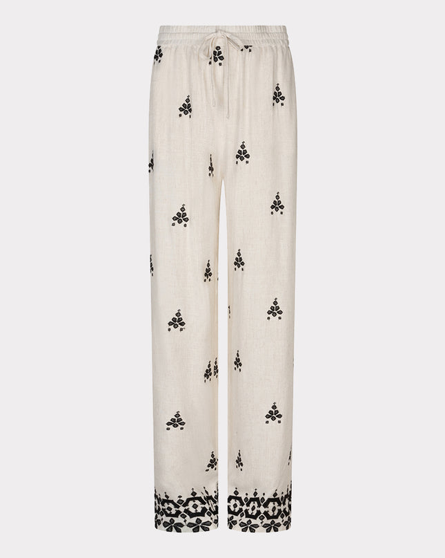 EsQualo Embroidered Straight Trouser - Natural