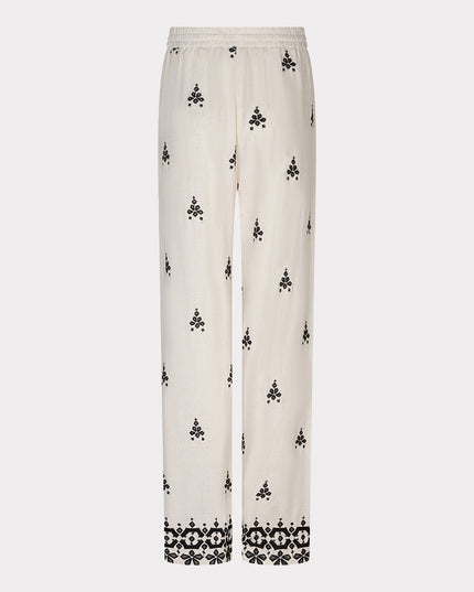 EsQualo Embroidered Straight Trouser - Natural