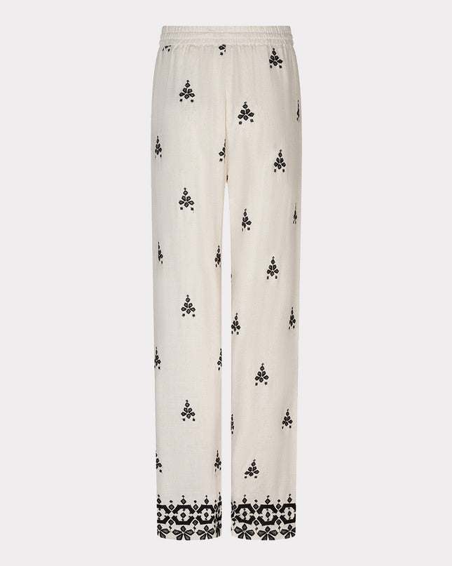 EsQualo Embroidered Straight Trouser - Natural