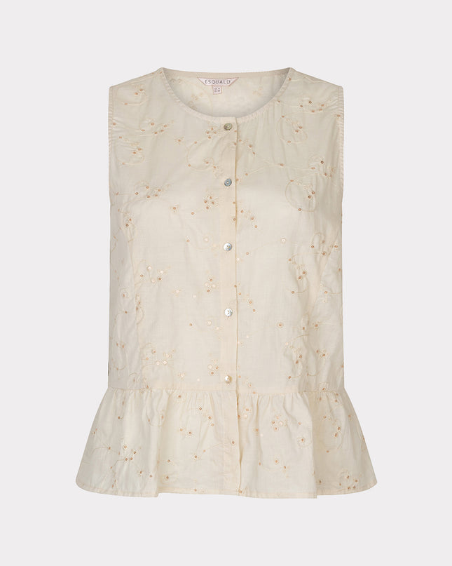 EsQualo Embroidered Sequin Sleeveless Top - Light Sand