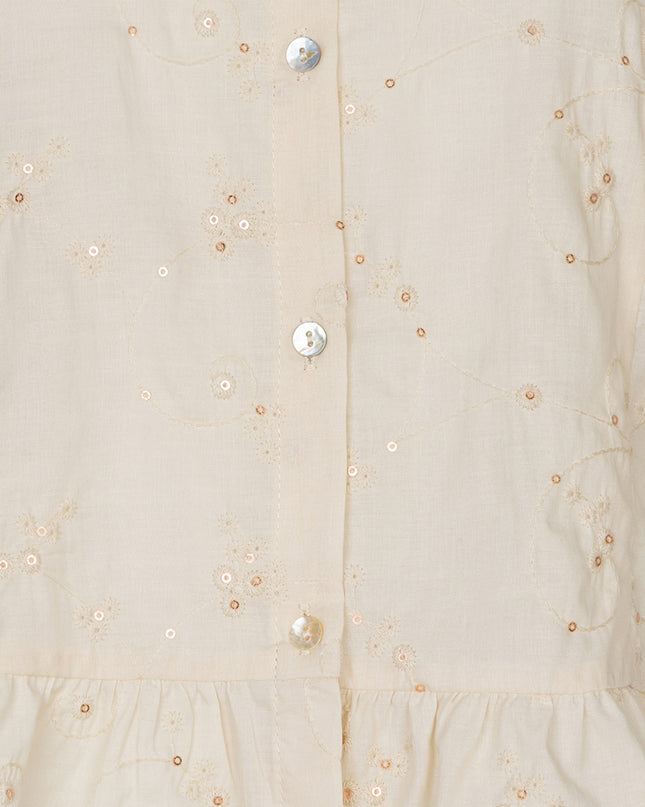 EsQualo Embroidered Sequin Sleeveless Top - Light Sand