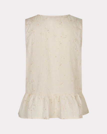 EsQualo Embroidered Sequin Sleeveless Top - Light Sand
