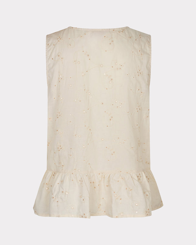 EsQualo Embroidered Sequin Sleeveless Top - Light Sand