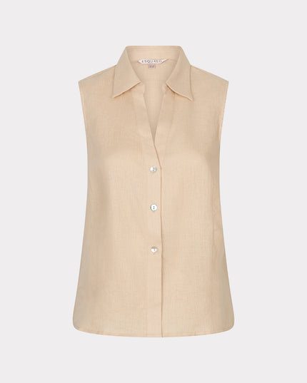 EsQualo Sleeveless Linen Top - Sand