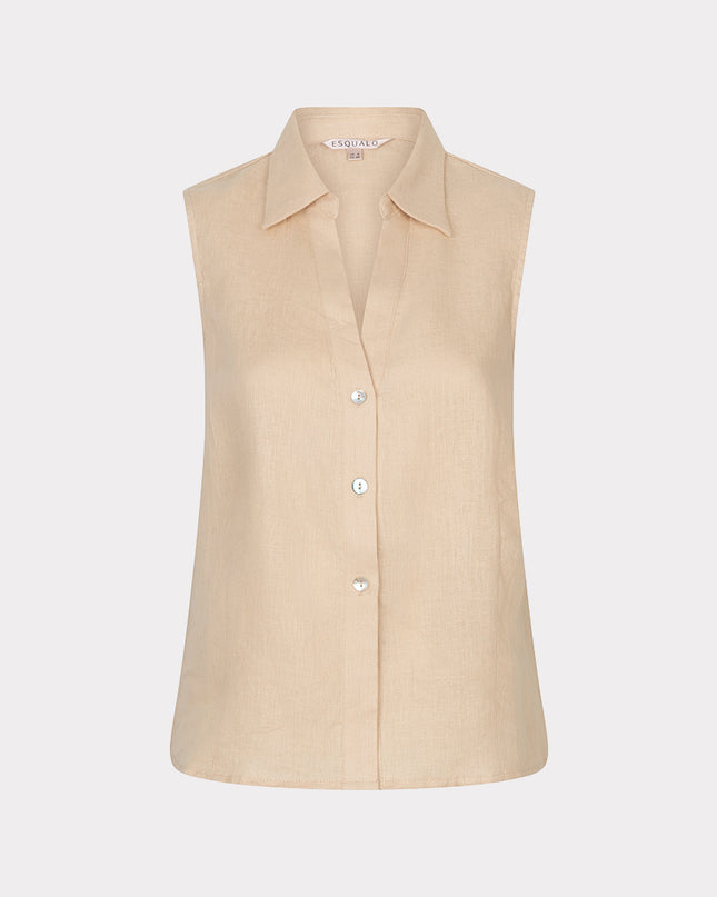 EsQualo Sleeveless Linen Top - Sand