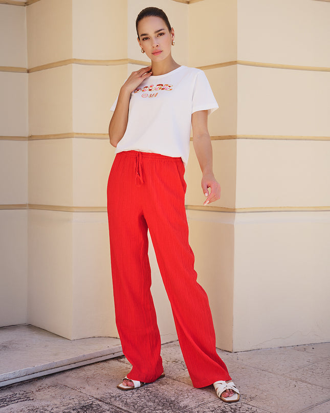 EsQualo Fancy Crinkle Trouser - Red