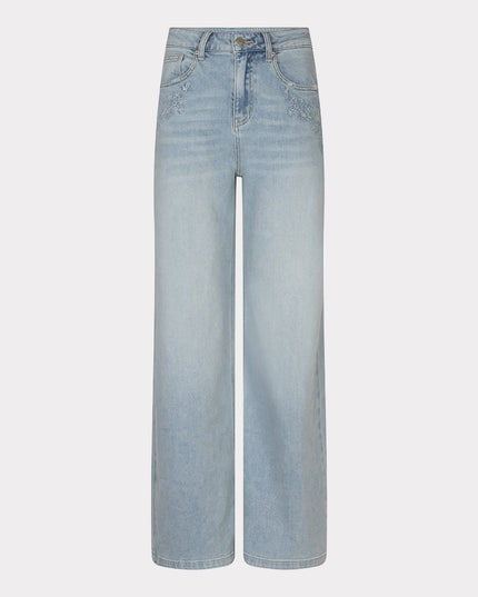 EsQualo Embroidered Straight Leg Jean - Light Denim
