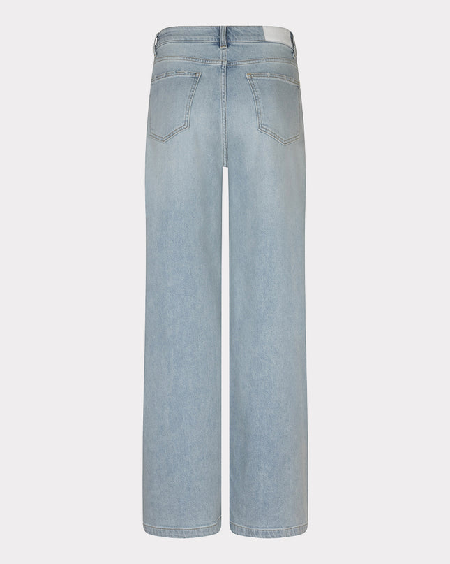 EsQualo Embroidered Straight Leg Jean - Light Denim