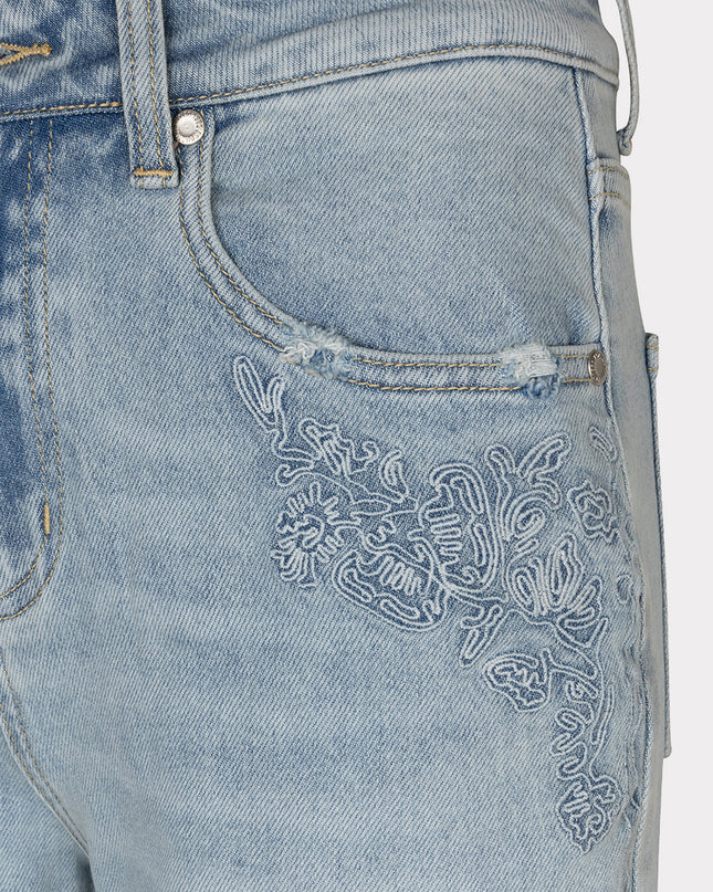 EsQualo Embroidered Straight Leg Jean - Light Denim