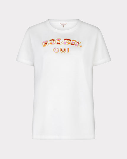 EsQualo “Soleil” Beaded T-Shirt - Off White/Pink