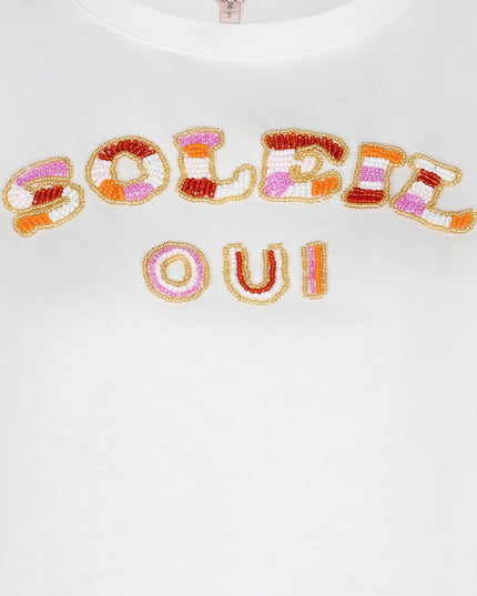 EsQualo “Soleil” Beaded T-Shirt - Off White/Pink