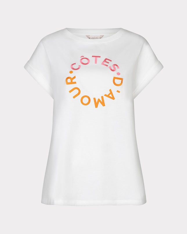 EsQualo “Cotes D’amour” Roll Sleeve T-Shirt - Off White/Pink