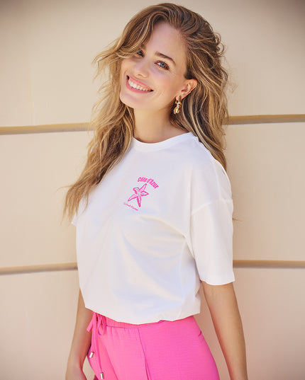 EsQualo “Star” T-Shirt - Off White/Pink