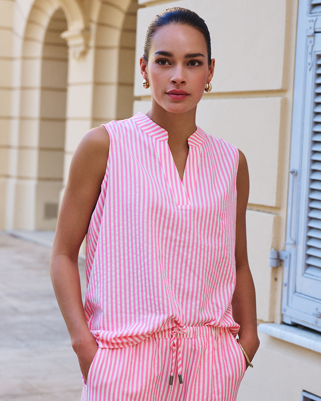 EsQualo Sleeveless Stripe Blouse - Pink