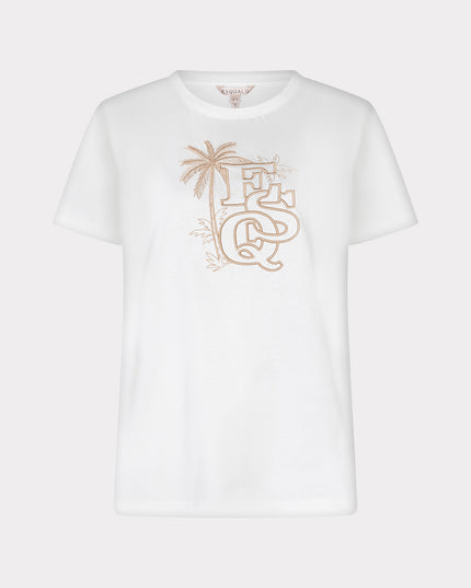 EsQualo “Palm” Embroidered T-Shirt - Off White/Sand