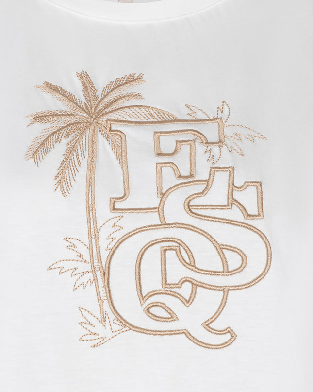 EsQualo “Palm” Embroidered T-Shirt - Off White/Sand
