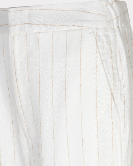 EsQualo Striped Linen Trouser - Off White/Sand