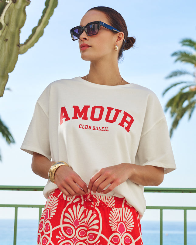 EsQualo “Amour” Terry T-Shirt - Off White/Red