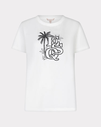 EsQualo “Palm” Embroidered T-Shirt - Off White/Black