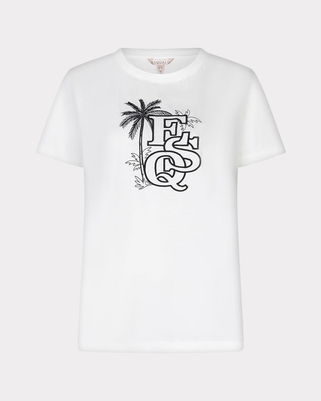 EsQualo “Palm” Embroidered T-Shirt - Off White/Black
