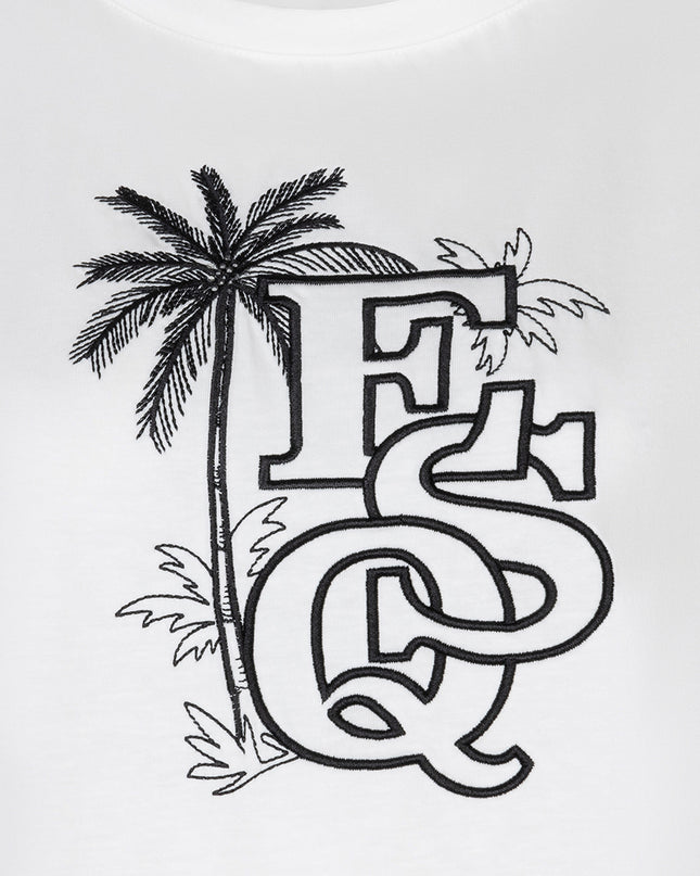 EsQualo “Palm” Embroidered T-Shirt - Off White/Black