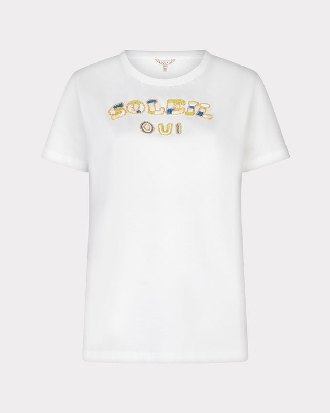 EsQualo “Soleil” Beaded T-Shirt - Off White/Green