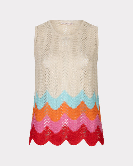 EsQualo Short Sleeve Zig Zag Crochet Top