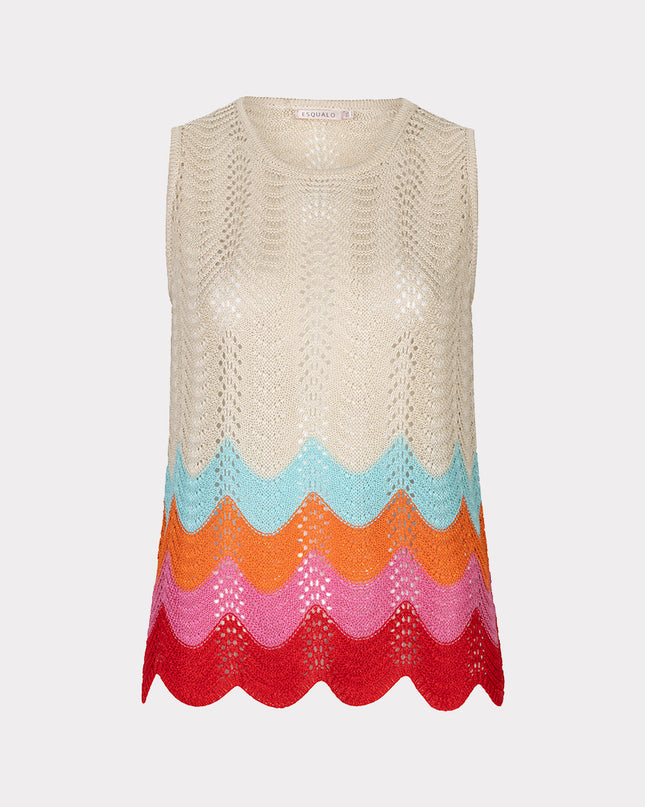 EsQualo Short Sleeve Zig Zag Crochet Top